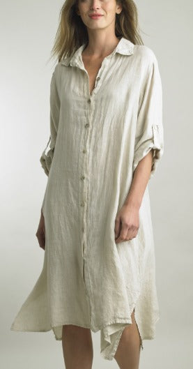 Beige Button Front Shirt Dress