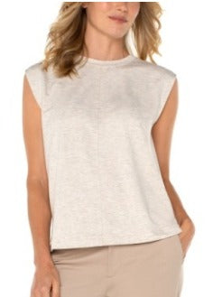 OATMEAL SLEEVELESS CREW NECK TOP