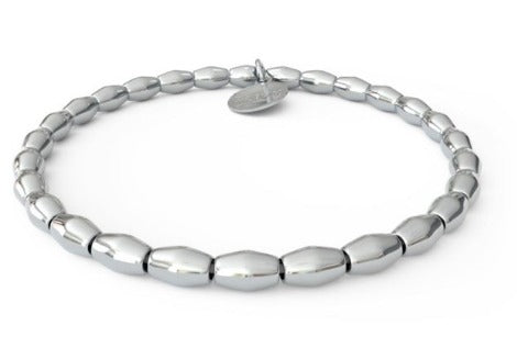 Diamond Smooth Shiny Silver Beaded Stretch Bracelet