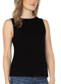 Sleeveless Boat Neck Rib Knit Top