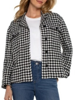 Houndstooth Boxy Shacket w/side Slits