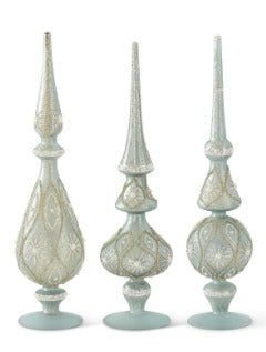 Glittered Light Blue Mercury Glass Finials