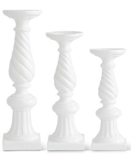 White Resin Spiral Candleholders w/Square