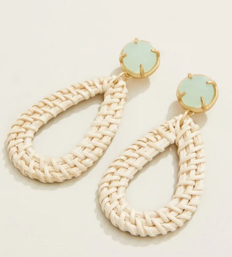 Poolside Wicker Earrings Sea Foam/White