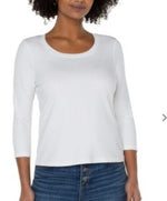 White 3/4 Sleeve Scoop Neck Knit Tee