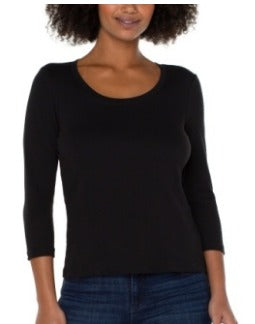 Black 3/4 Sleeve Scoop Neck Knit Tee