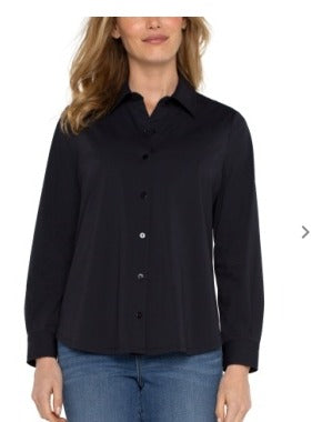 Black Long Sleeve Button Front Knit Shirt