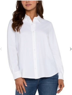 White Long Sleeve Button Front Knit Shirt