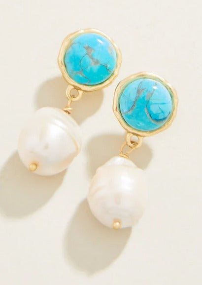 Bauble Pearl Drop Earrings Pearl/Turquoise