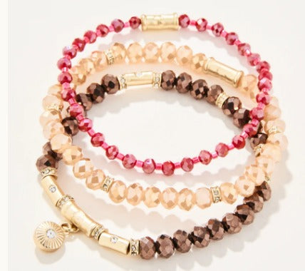 Sparkle Stretch Bracelet Set Pink/Brown