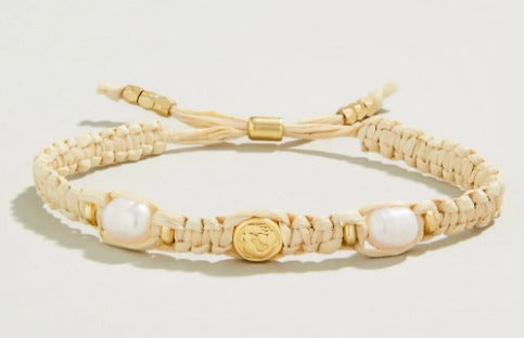 Straw Slide Bracelet Natural/Pearl