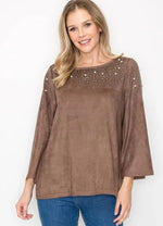 Umber Annie Suede Top with Pearls