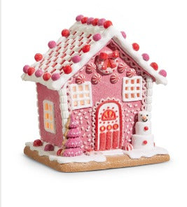 LIGHTED PINK GINGERBREAD HOUSE