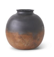 Round Black Metal Vase w/Rusty Bottom