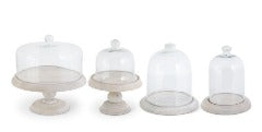 Glass Cloches on Wood Base