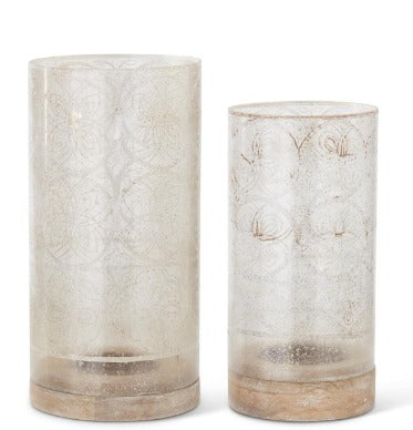 White Painted Pattern Glass Hurricane Candle