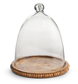 WOOD BEADED TRAY WITH CLOCHE