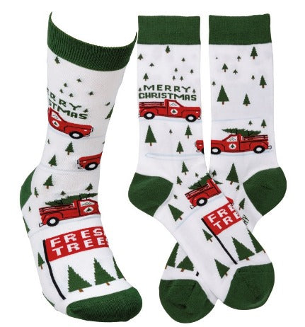 Truck And Tree Merry Christmas Socks