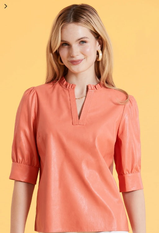 Jenny Vegan Leather Top Coral