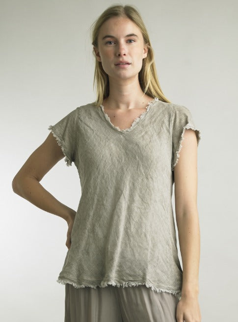 Taupe Frayed Edge Top