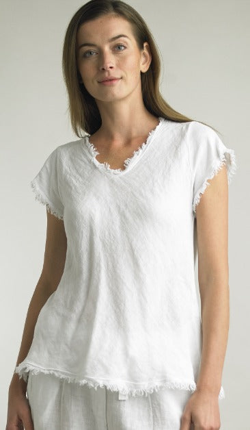 White Frayed Edge Top