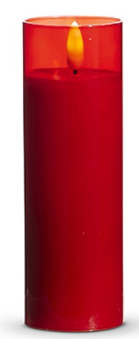 RED GLASS IVORY PILLAR CANDLE