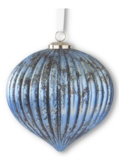 Blue Mercury Glass Ribbed Onion Orn