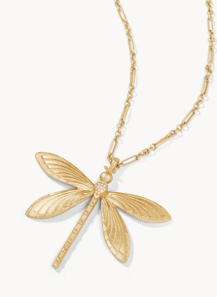 Dragonfly Necklace Gold/White Opal