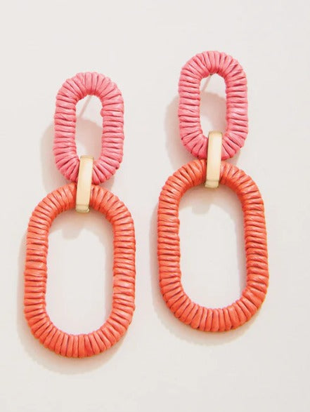 Straw Link Earrings Red