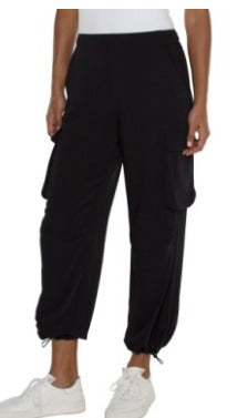 BLACK CINCH HEM PULLON PANT