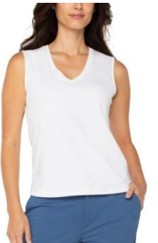 White sleeveless v neck knit top