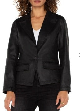 Black Notch Collar One Button Blazer