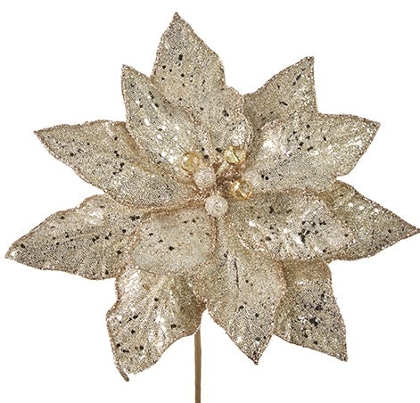 Champagne Glittered Poinsettia Stem