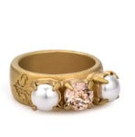 Triple Austrian Crystal Ring Peach Pearl