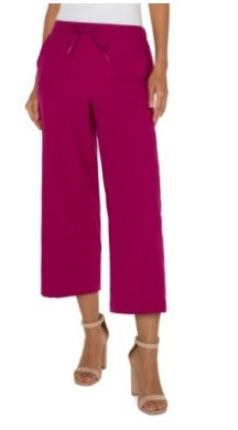 Fuchsia Pull On Wide Leg Crop Trouser