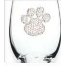 Paw Print Jeweled Stemless Wine Glass