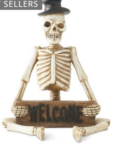 SKELETON MAN SHELF SITTER W/WELCOME SIGN