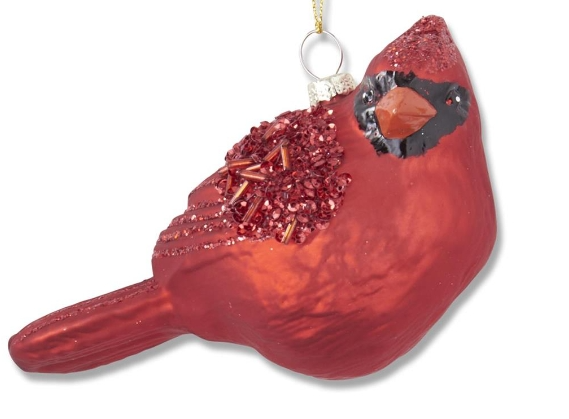 Red Glittered & Beaded Blown Glass Cardinal Orn