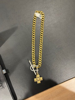 Brass Cross on Shackle Chain